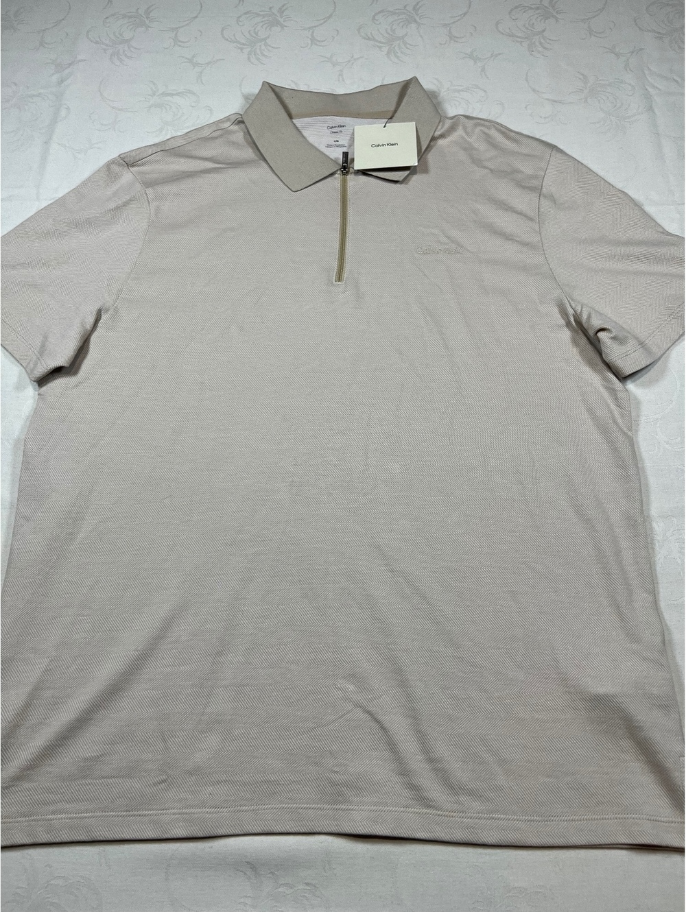 NEW Calvin Klein 1/4 Zip Short Sleeve Polo Tan Size Large